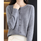 Women's merino wool sweater round neck with button placket slim fit