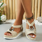 Women sandals buckle strap slip on flat lightweight breathable