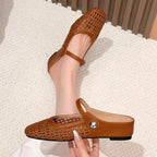 Women's woven mule flats with orthopedic sole, backless slip-on style in 6 colors