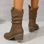 Women ankle boots western cowboy style with block heel