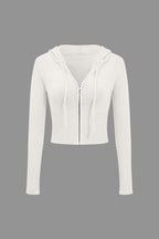 Women 2 piece knit hoodie and flared pants set with side buckle detail