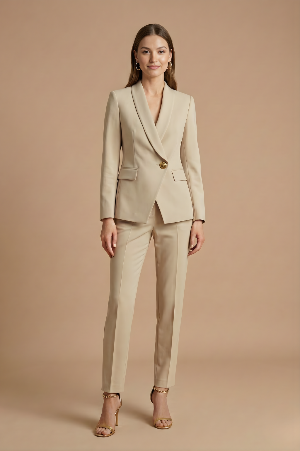 Women 2 piece blazer set shawl collar with straight leg trousers