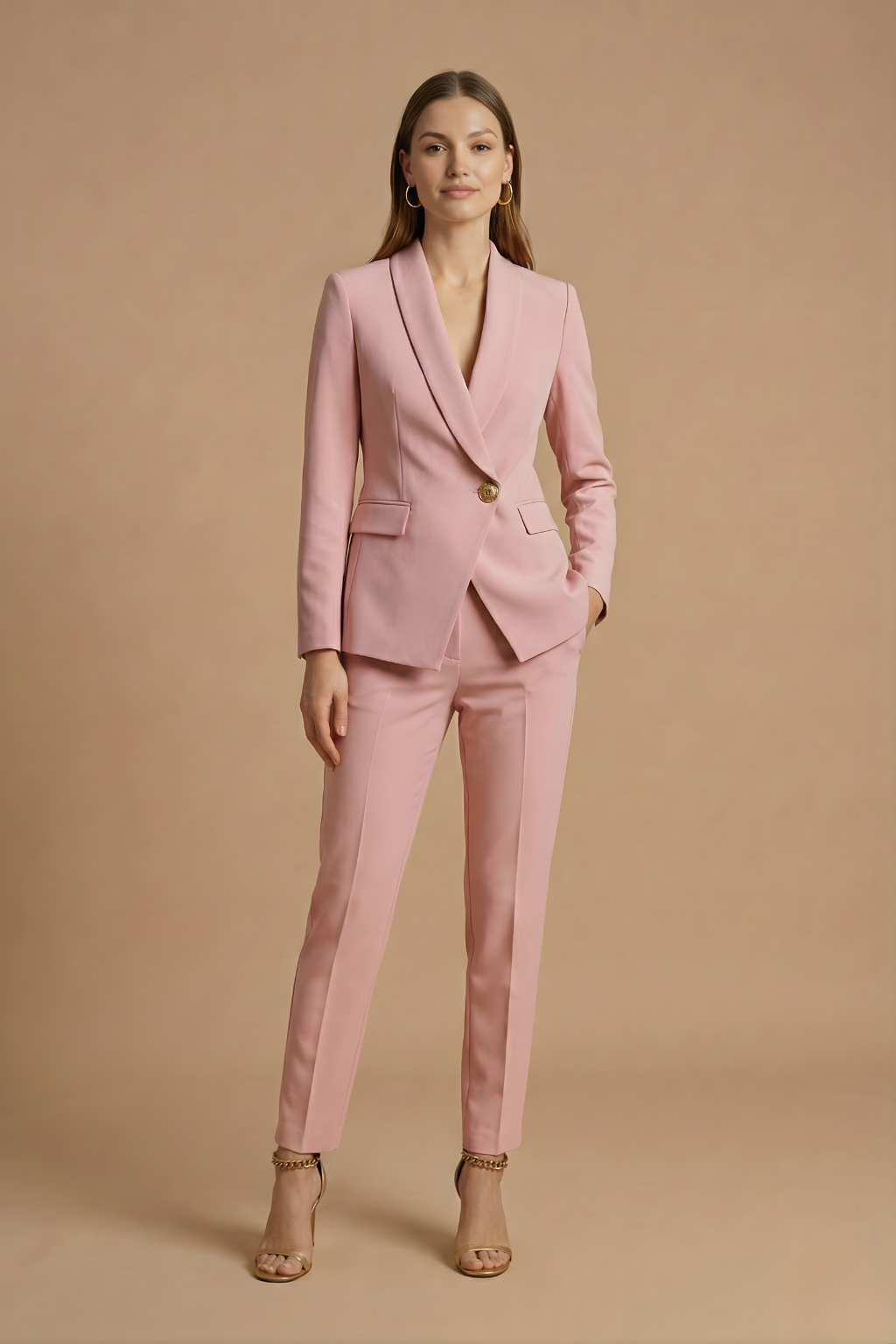 Women 2 piece blazer set shawl collar with straight leg trousers