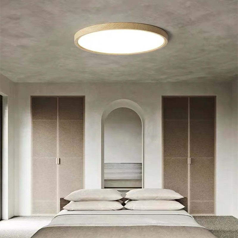 LED ceiling light dimmable tri-color minimalist wood accent, 23cm to 50cm