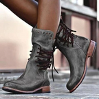 Women heeled calf boots with stability block heel in brown black and grey