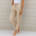 Women Linen Pants Stretch Elastic Waist Relaxed Fit | Talia