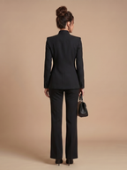 Women 2 Piece Suit stand collar tailored jacket with flared trousers