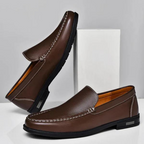 Men leather loafers slip on moccasins with cushioned insole and rubber outsole