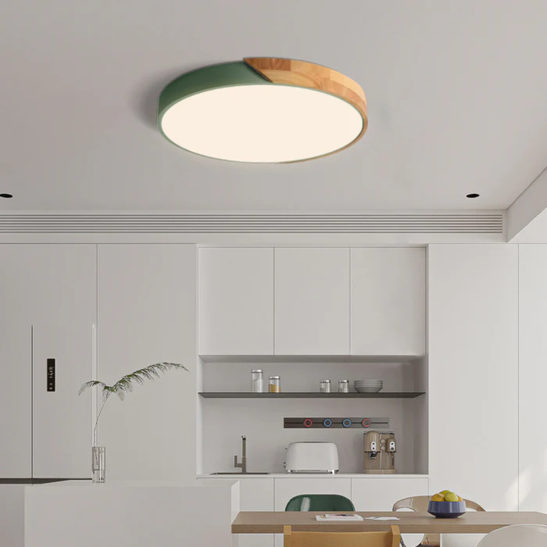 Scandinavian wood LED ceiling light, round modern indoor flush mount