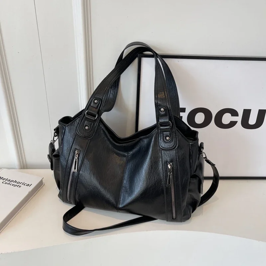Women's vegan leather shoulder bag crossbody, multiple pockets everyday handbag