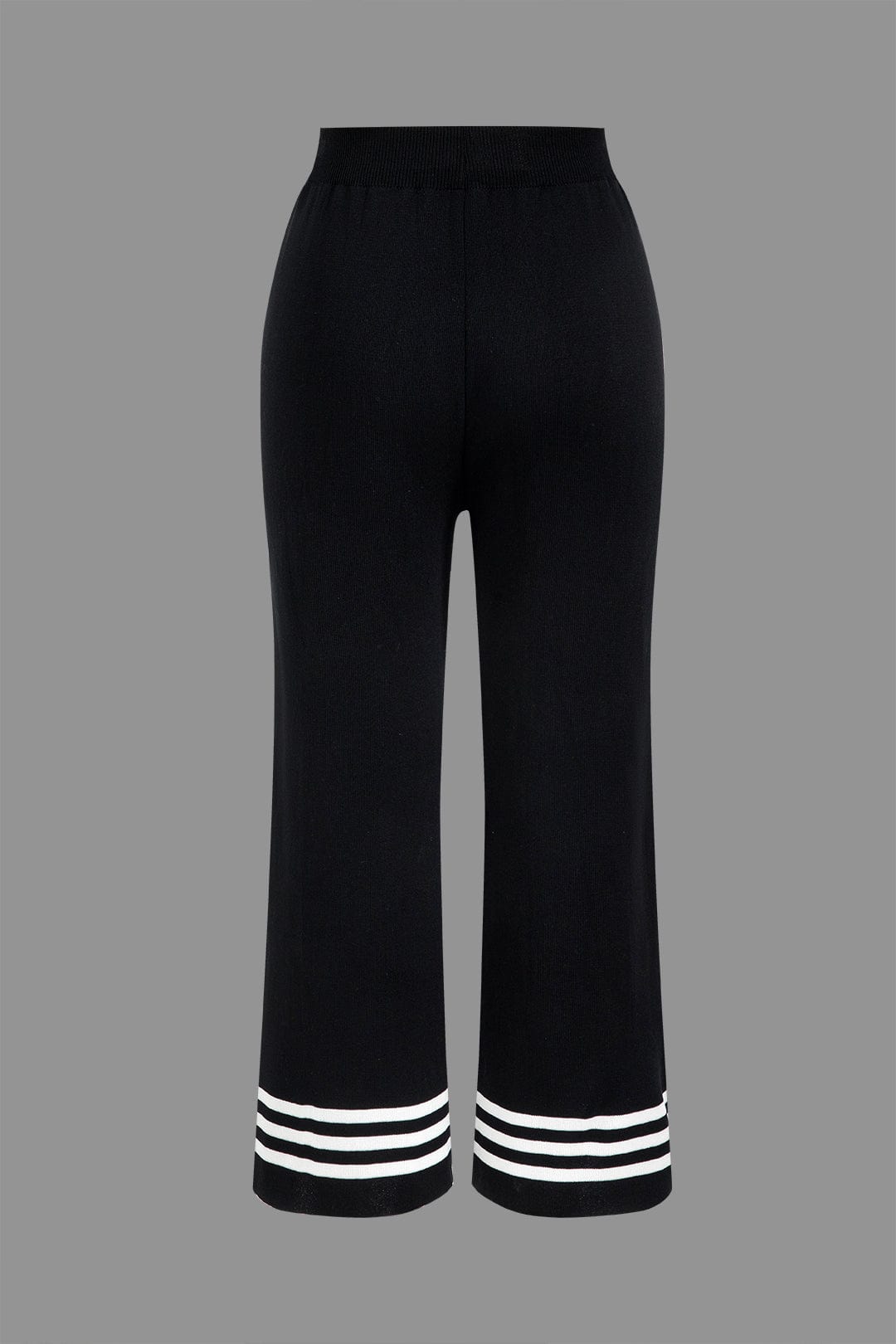 Women's knit two-piece set with cropped cardigan and wide-leg pants, black and white