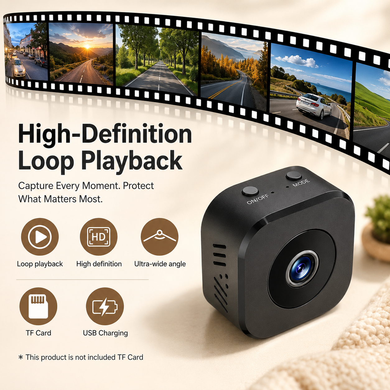 1080P wireless security camera with night vision and magnetic mount, compact indoor design