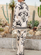 Women 2 piece wide leg pants and blouse set relaxed fit coordinated outfit