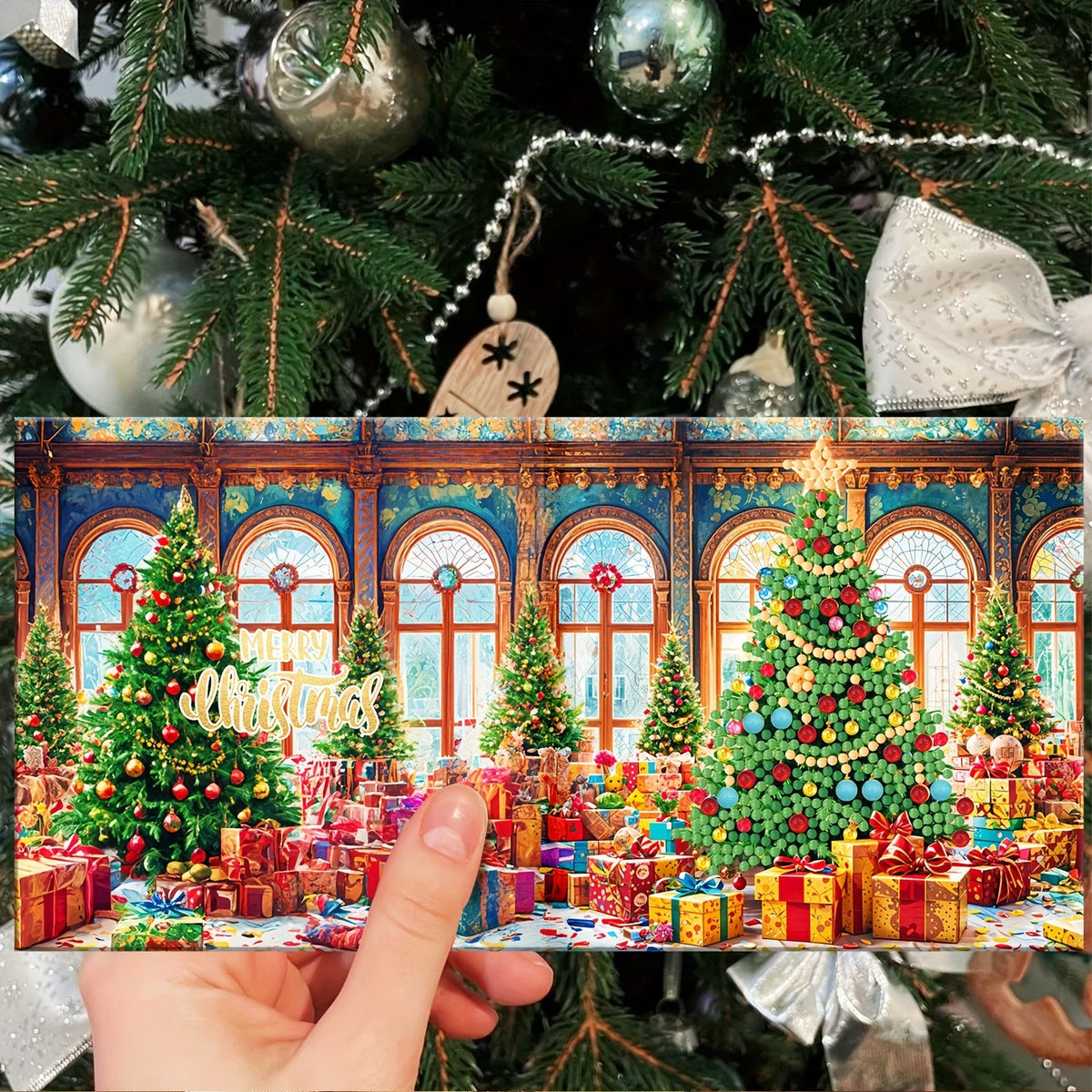 Diamond painting Christmas cards DIY kit with Santa and animal designs, 12pcs multicolor