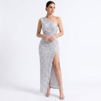 Cocktail Dress Women One Shoulder Fitted Side Slit Asymmetric Neckline