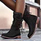 Women heeled calf boots with stability block heel in brown black and grey