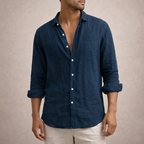 Men's linen shirt casual breathable long sleeve open collar