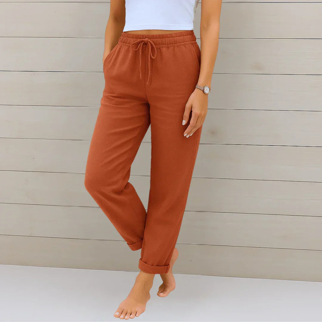 Women Linen Pants Stretch Elastic Waist Relaxed Fit | Talia