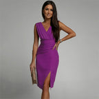 Women's elegant midi dress A-line silhouette available in multiple colors