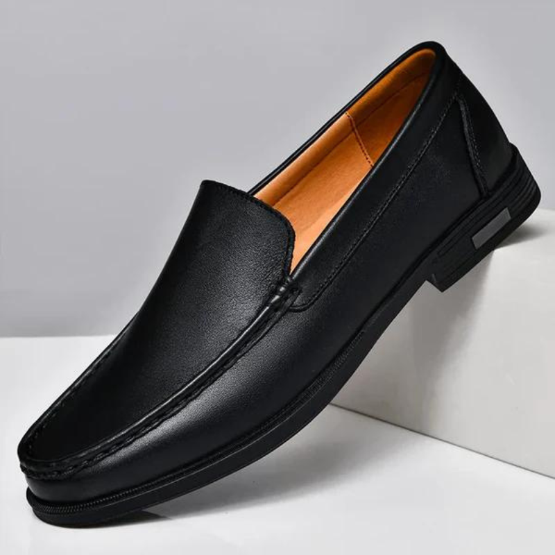Men leather loafers slip on moccasins with cushioned insole and rubber outsole