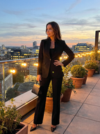 Women 2 Piece Suit stand collar tailored jacket with flared trousers