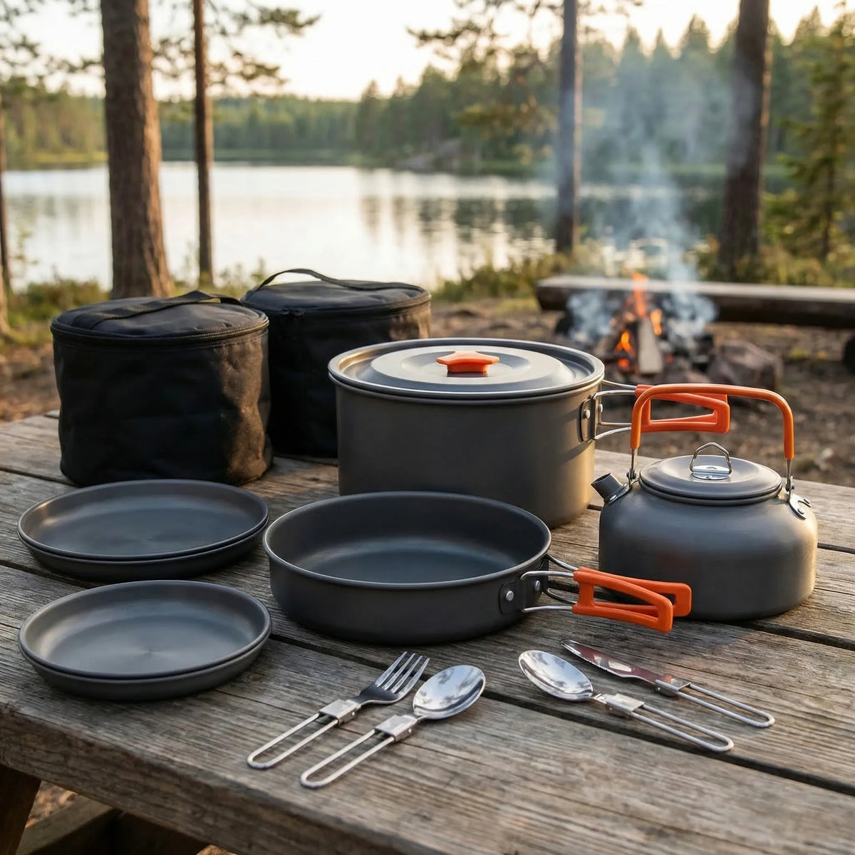 16-piece nesting camping cookware set, lightweight compact kit for backpacking and hiking