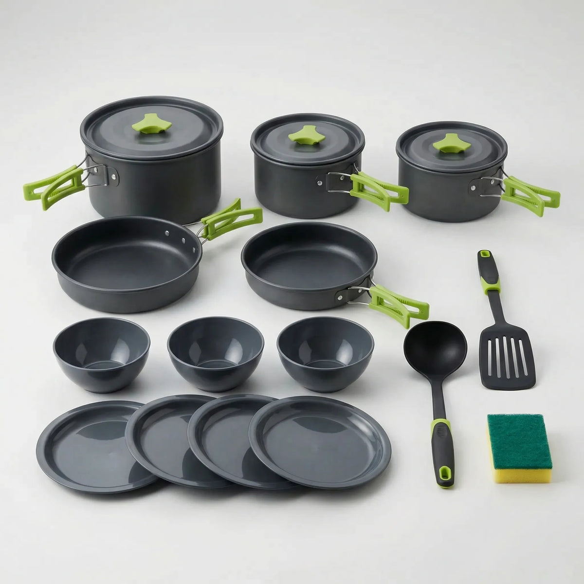 16-piece nesting camping cookware set, lightweight compact kit for backpacking and hiking