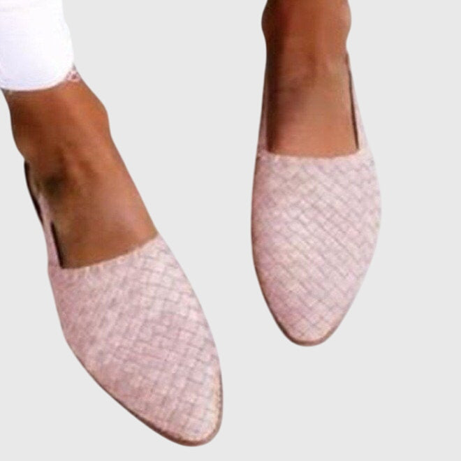 Women's woven slingback flats with adjustable buckle strap, pointed toe, orthopaedic summer flat shoes