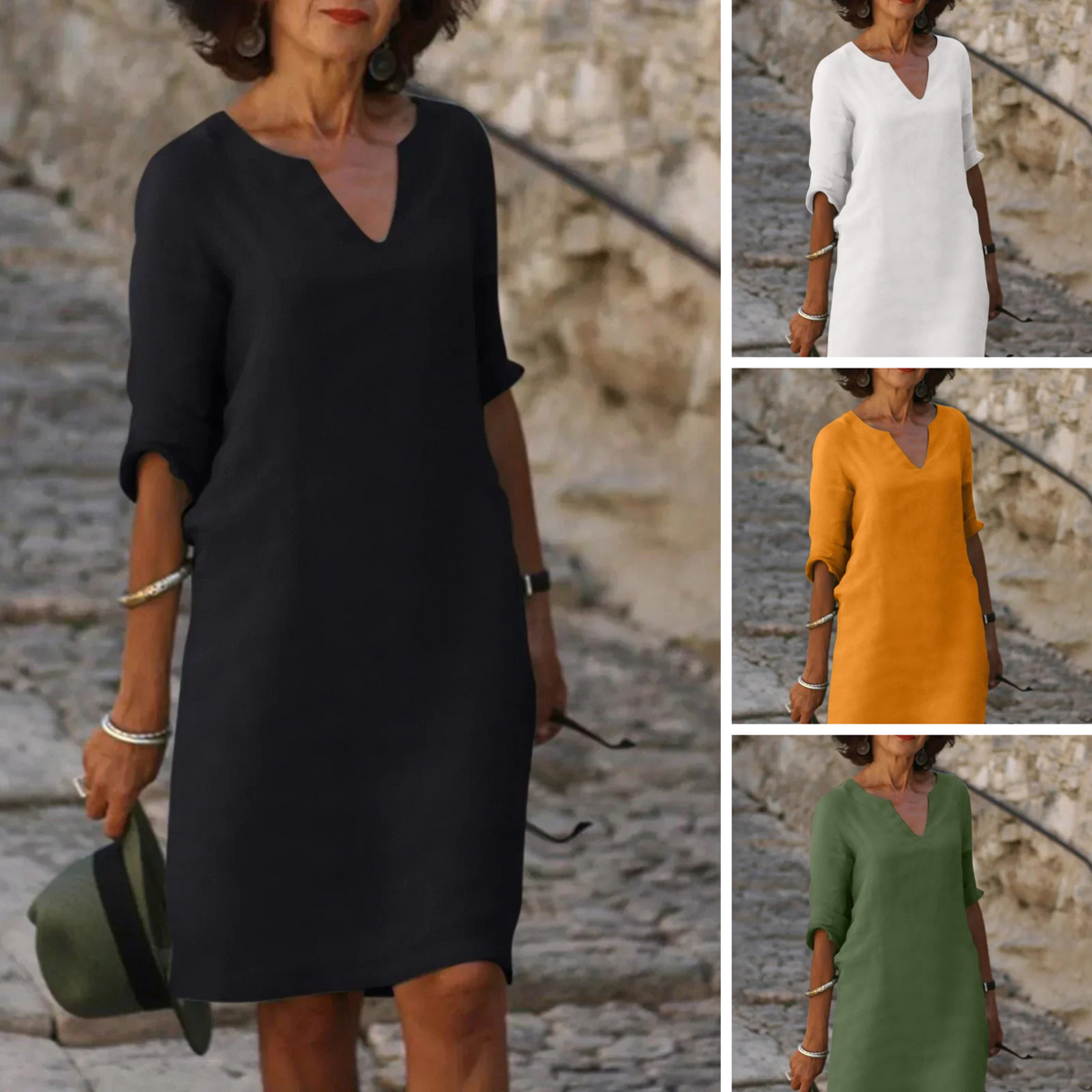 Women V-Neck Dress lightweight flattering silhouette multiple colours