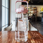2L motivational water bottle with time markings and removable straw, BPA-free