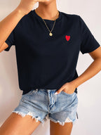 Women heart detail t-shirt minimalist casual crew neck