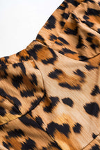 Women leopard print midi dress with corset bodice and flowing skirt