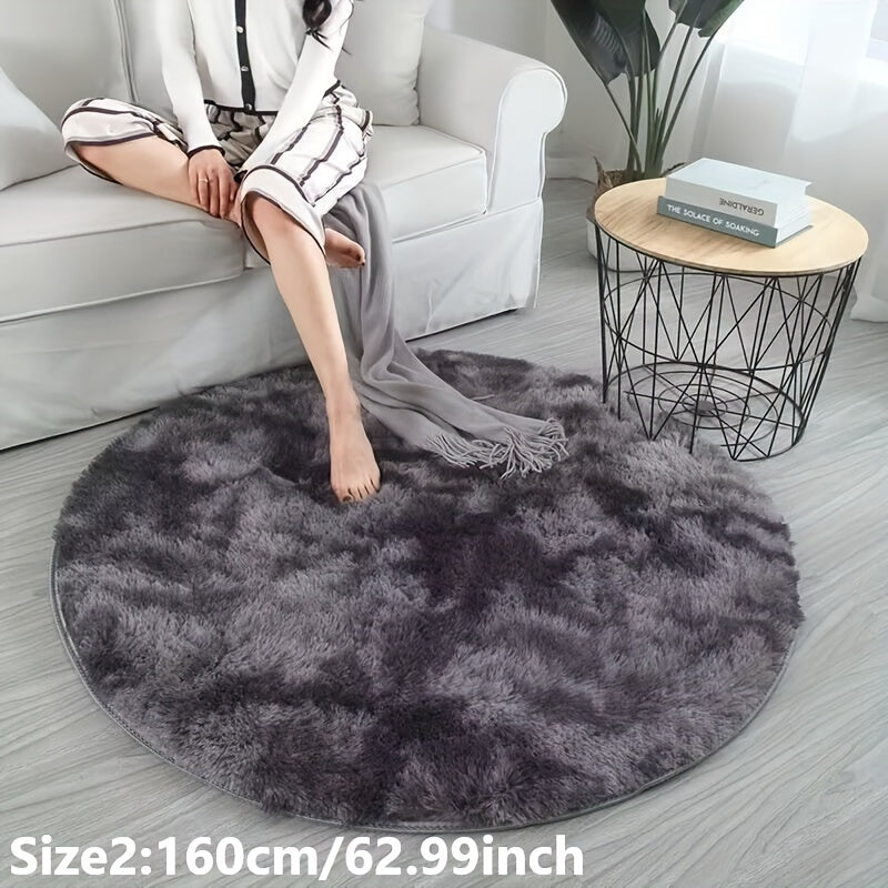 Round plush rug tie-dye soft non-slip, living room bedroom yoga mat