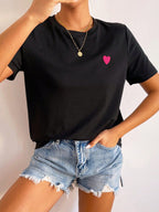 Women heart detail t-shirt minimalist casual crew neck