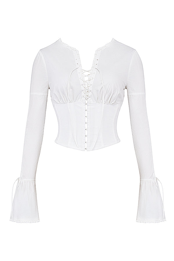 Corset Top Women Long Sleeve Lace Up Deep Neckline | Mira