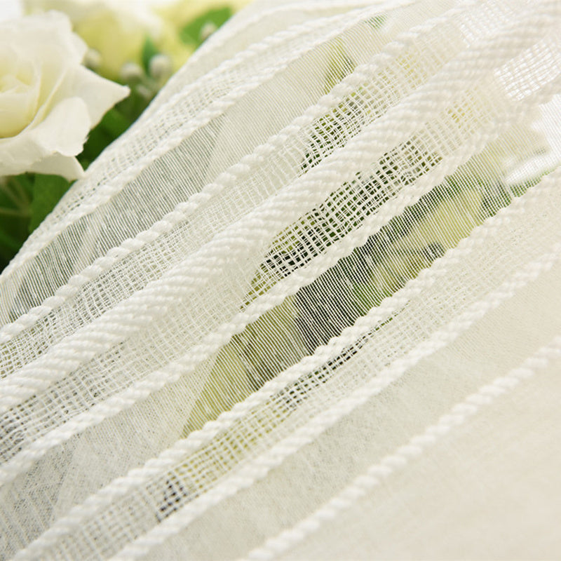 White striped sheer voile curtains with rod pocket for living room, light-filtering