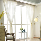 White striped sheer voile curtains with rod pocket for living room, light-filtering
