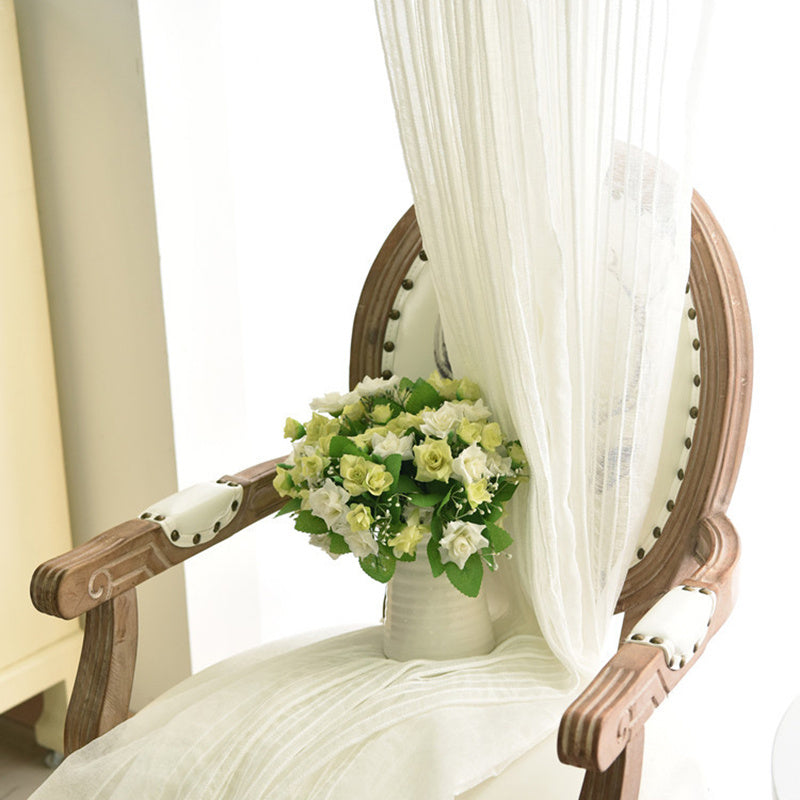 White striped sheer voile curtains with rod pocket for living room, light-filtering