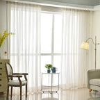 White striped sheer voile curtains with rod pocket for living room, light-filtering