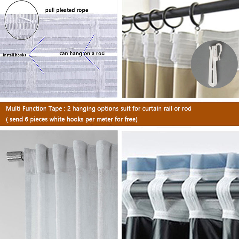 White striped sheer voile curtains with rod pocket for living room, light-filtering