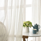 White striped sheer voile curtains with rod pocket for living room, light-filtering