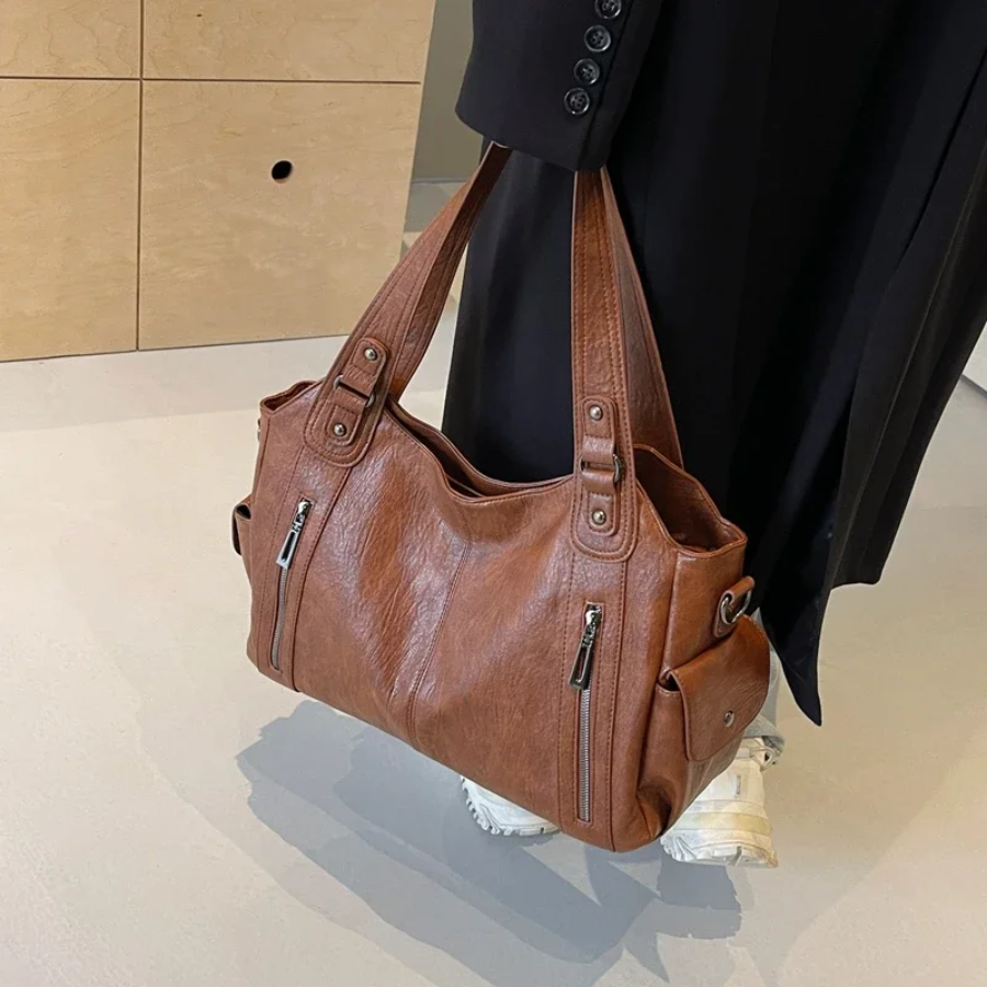 Women's vegan leather shoulder bag crossbody, multiple pockets everyday handbag