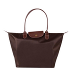 Women's leather tote bag large shoulder bag with zipper, water-resistant nylon