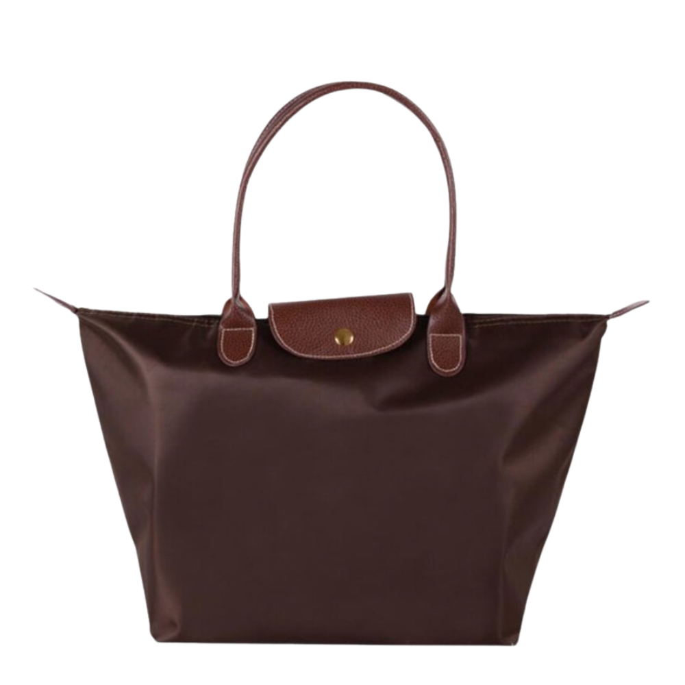 Women's leather tote bag large shoulder bag with zipper, water-resistant nylon