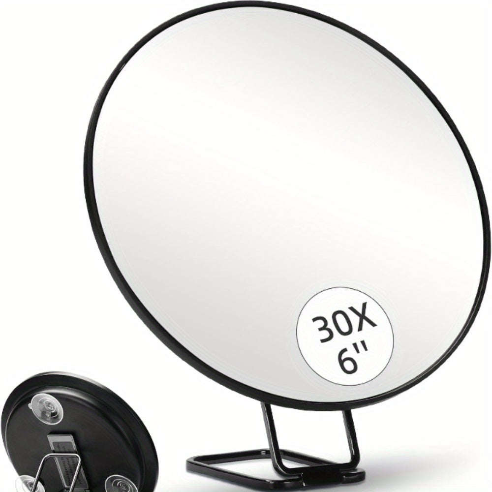 Magnifying makeup mirror 10X 20X 30X with 360° adjustable stand and suction cups, black