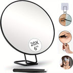 Magnifying makeup mirror 10X 20X 30X with 360° adjustable stand and suction cups, black