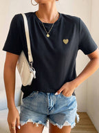 Women heart detail t-shirt minimalist casual crew neck