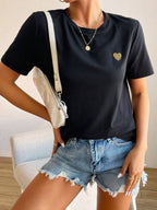 Women heart detail t-shirt minimalist casual crew neck
