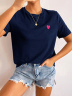 Women heart detail t-shirt minimalist casual crew neck