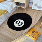 Round black 8-ball tufted rug, non-slip, indoor and outdoor use